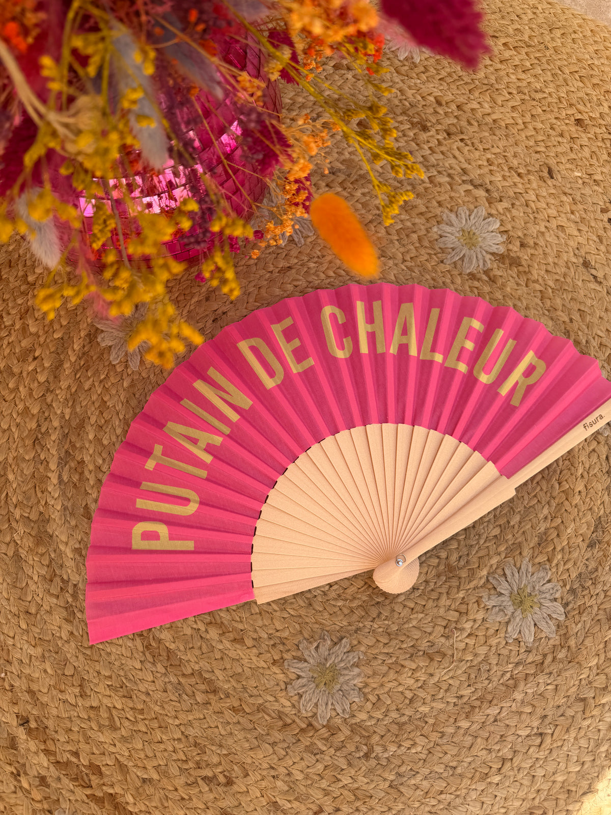 Éventail “Putain de chaleur” rose