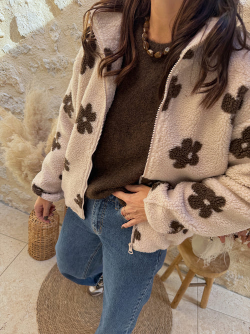 Veste Manon fleurs beige