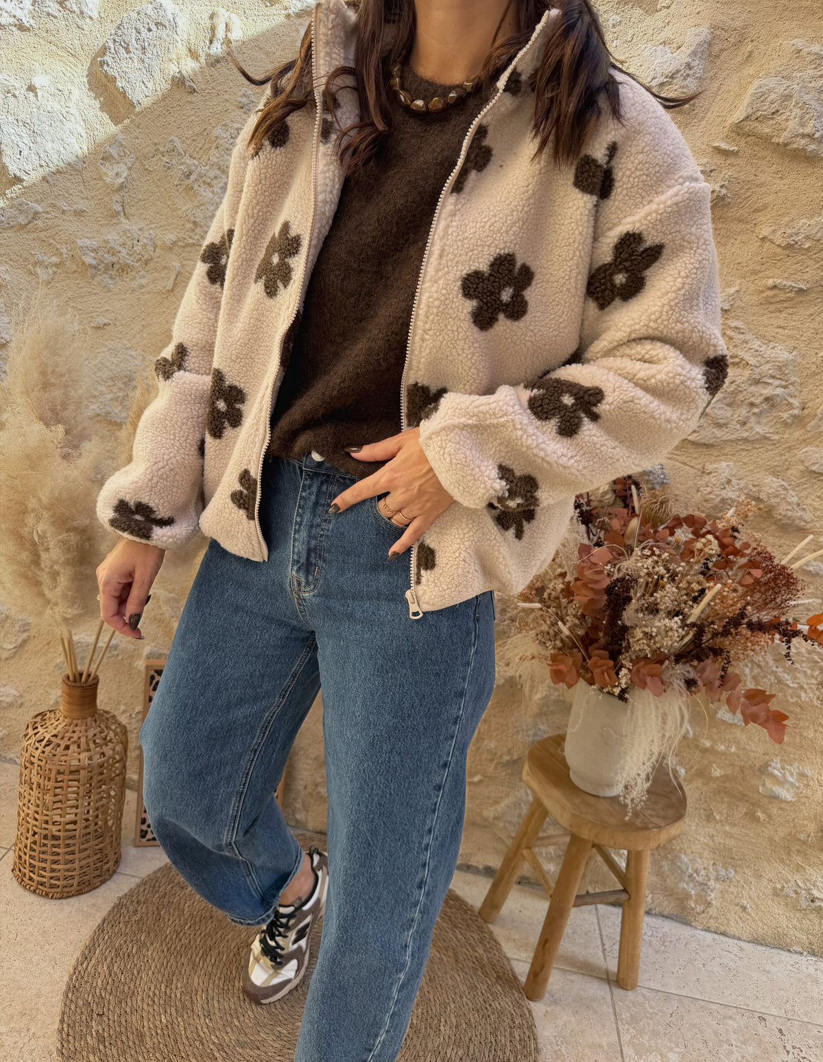 Veste Manon fleurs beige