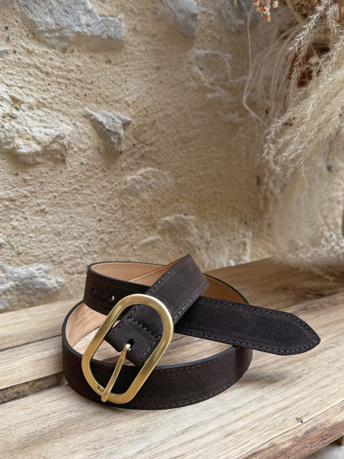 Ceinture cuir choco doré