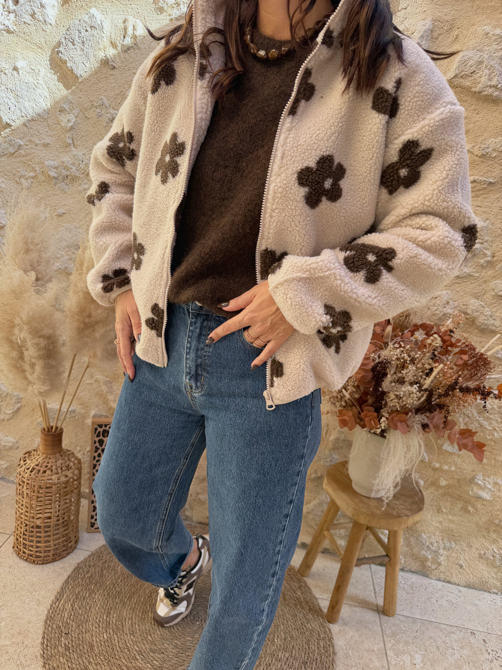 Veste Manon fleurs beige