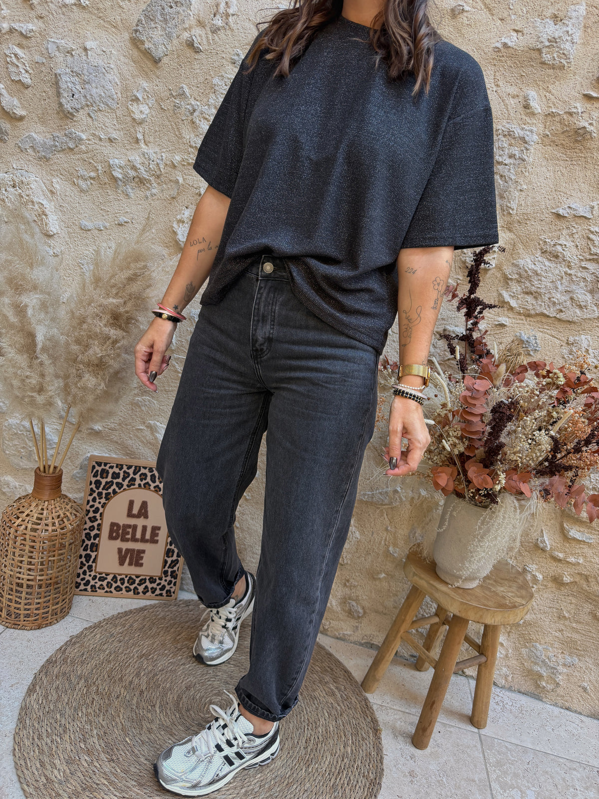 Jeans Bony gris/noir