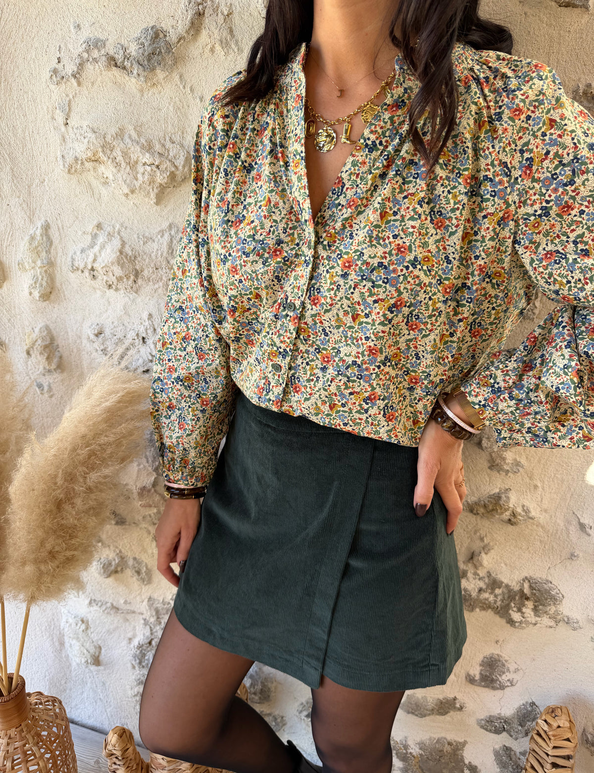 Jupe short velours vert