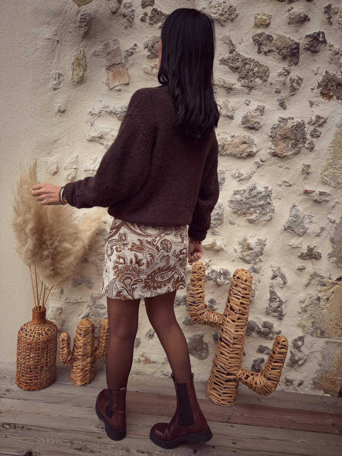 Jupe courte Jacquard marron