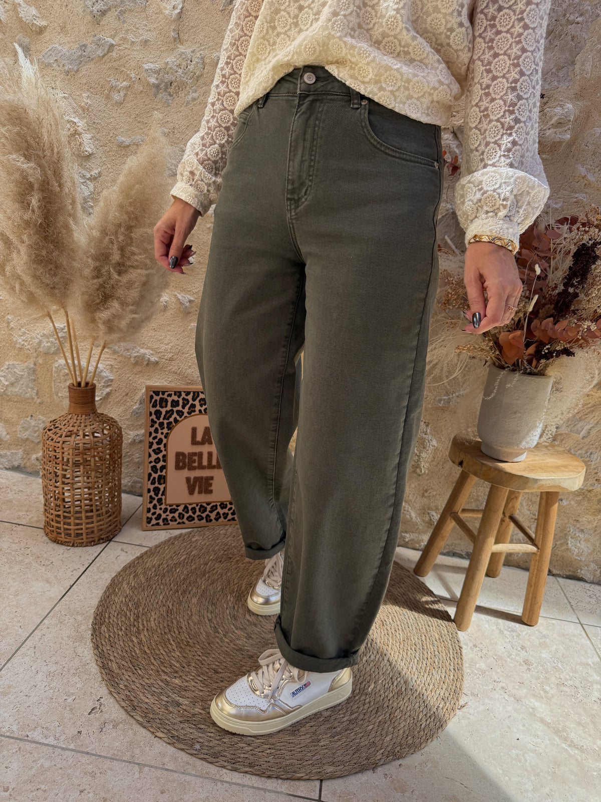 Jeans barrel kaki