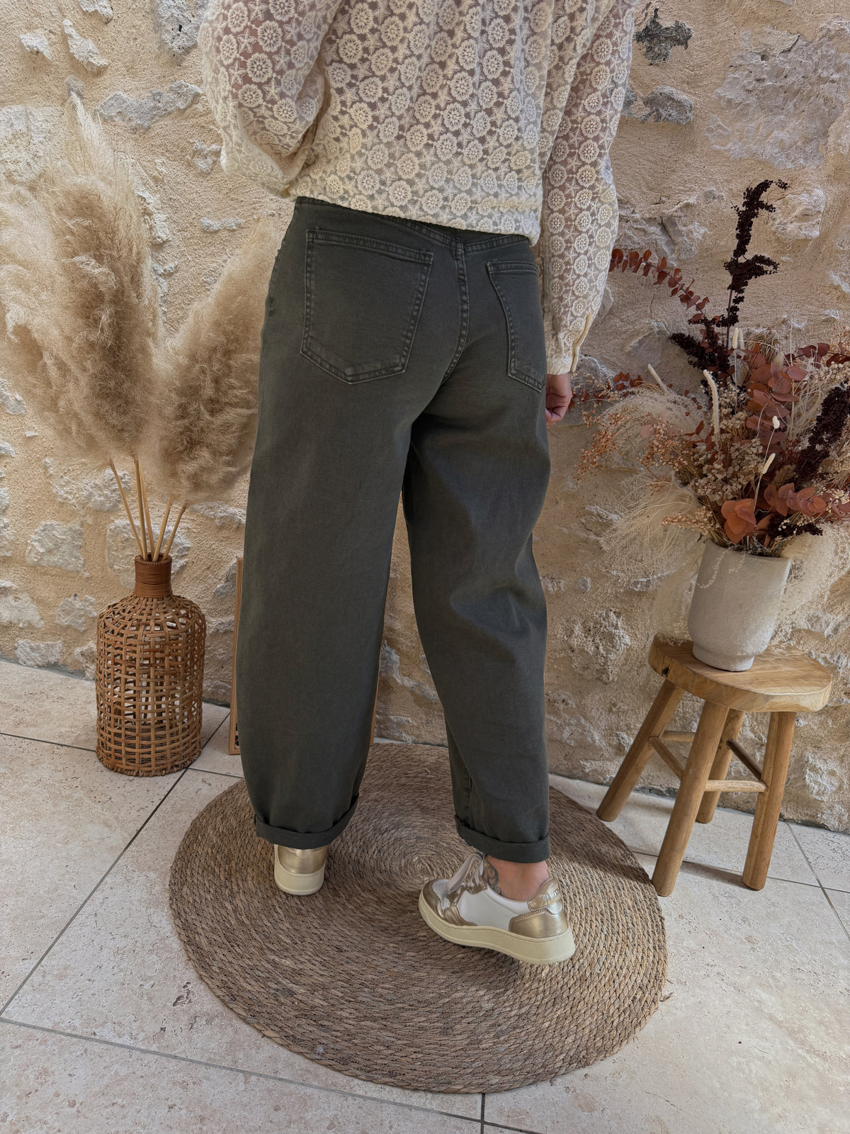 Jeans barrel kaki