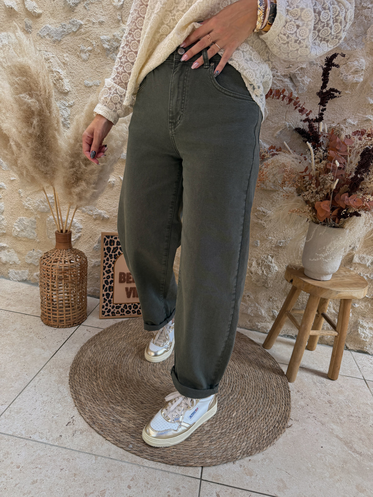 Jeans barrel kaki