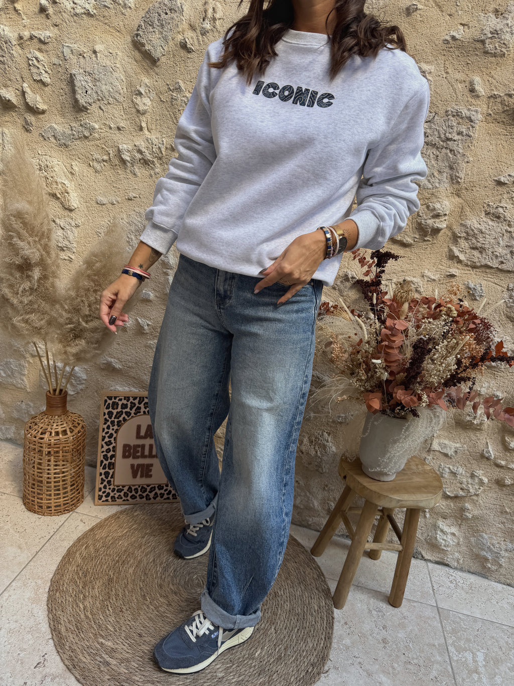 Sweat Iconic gris/bleu