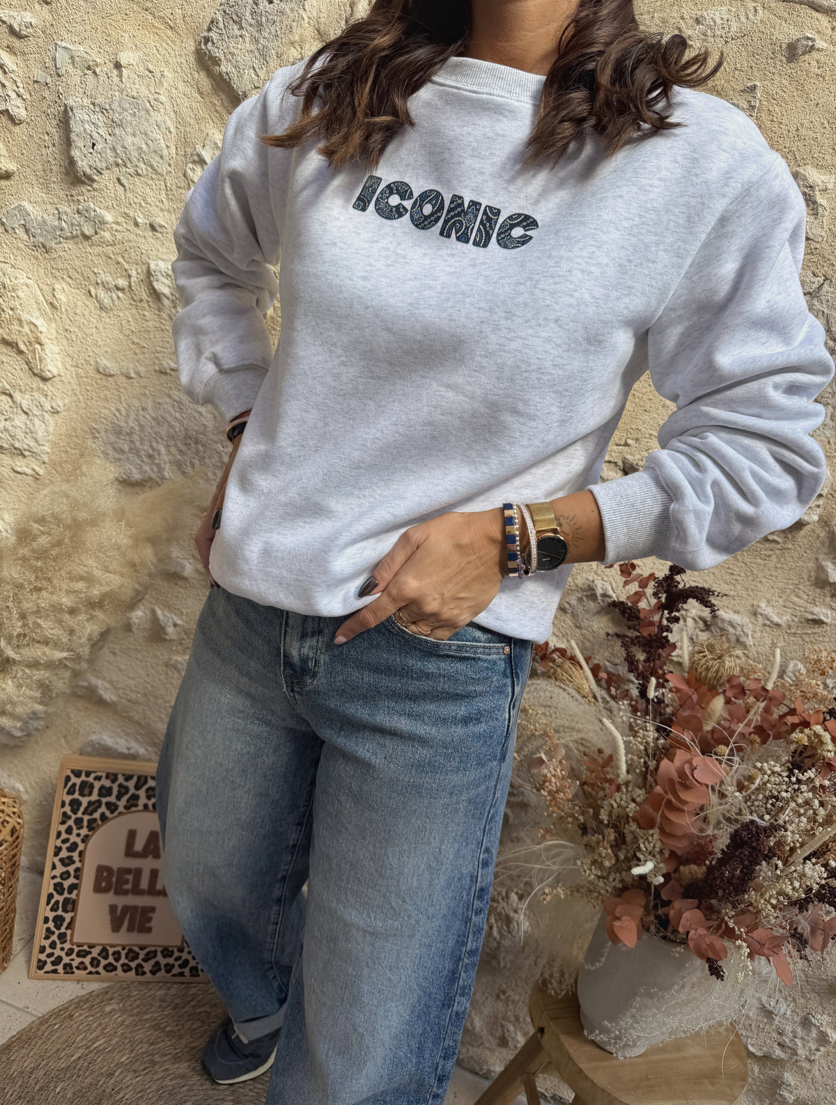 Sweat Iconic gris/bleu