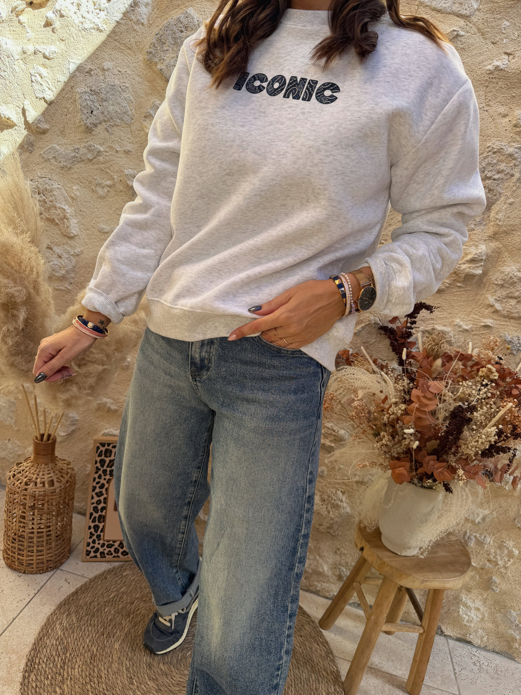 Sweat Iconic gris/bleu