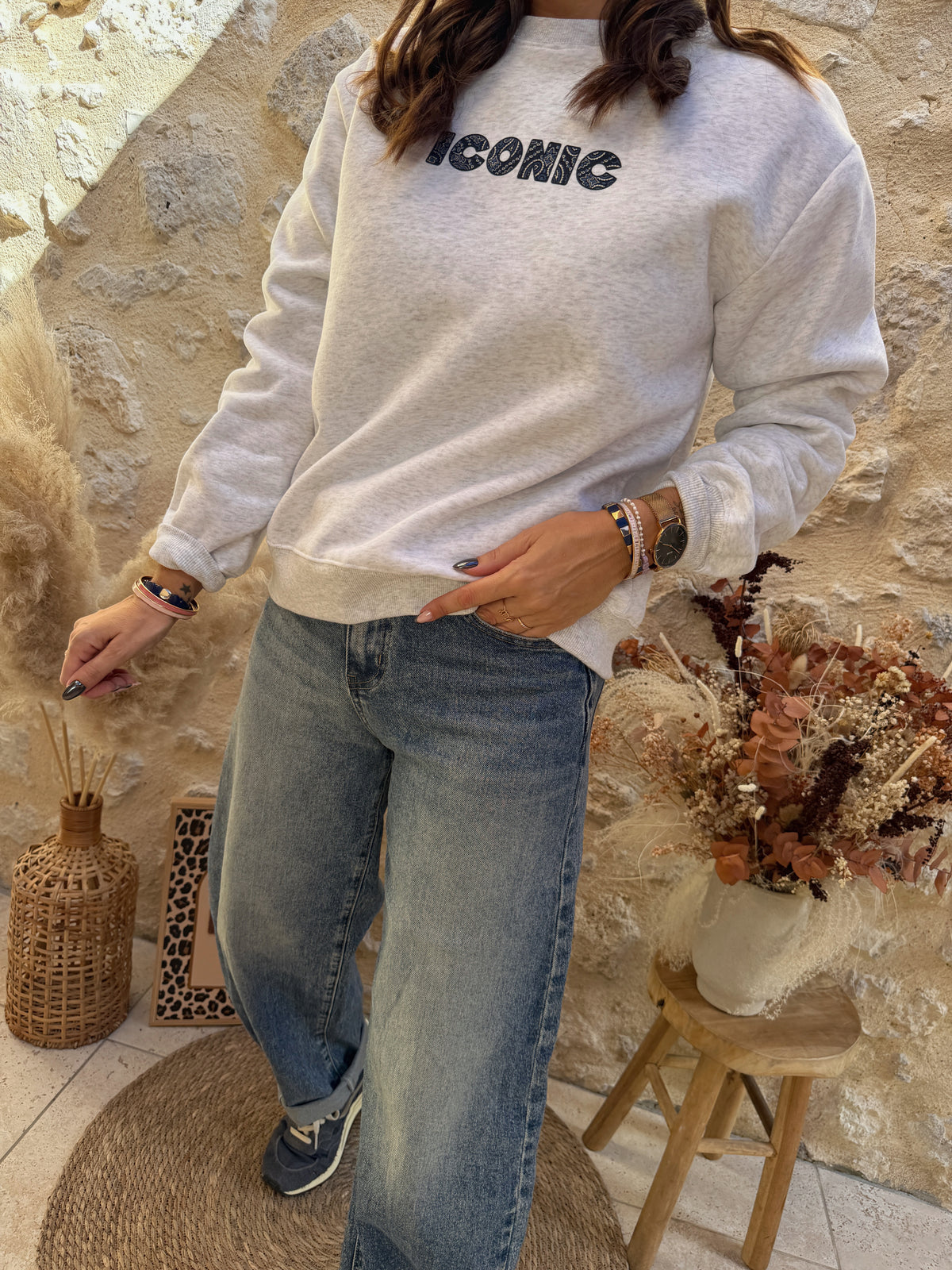 Sweat Iconic gris/bleu