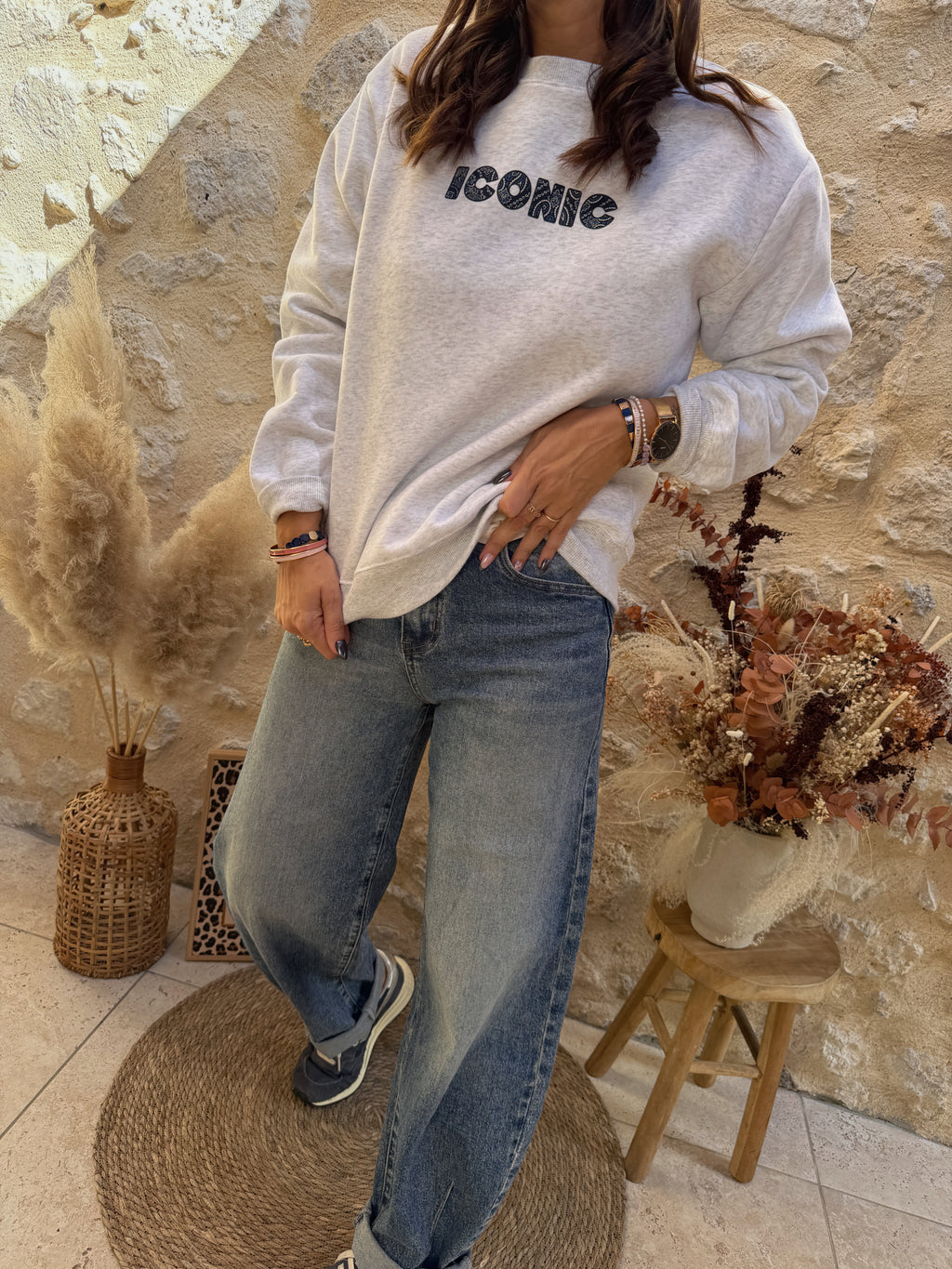 Sweat Iconic gris/bleu